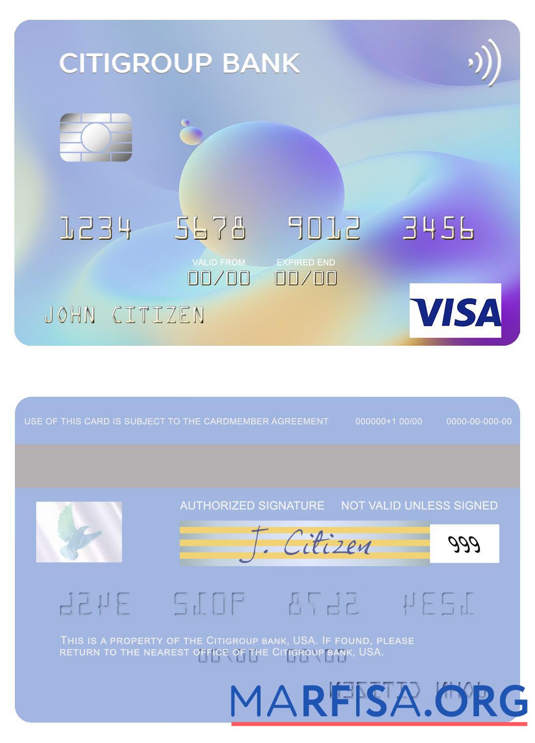 Downloadable USA Citigroup Bank visa card sample